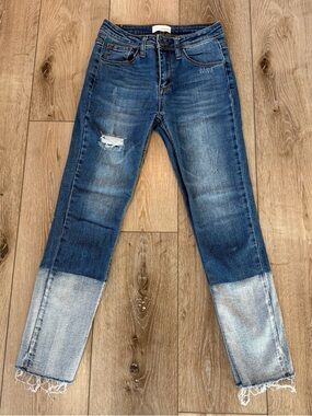 Caution To The Wind Two-Tone Distressed Cropped Ankle Jeans Blue Summer Denim 3